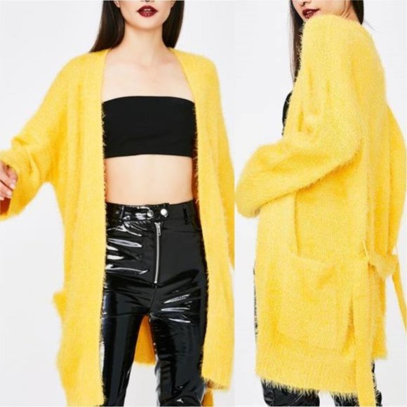 Sweaters - SO SOFT FUZZY CARDIGAN  YELLOW